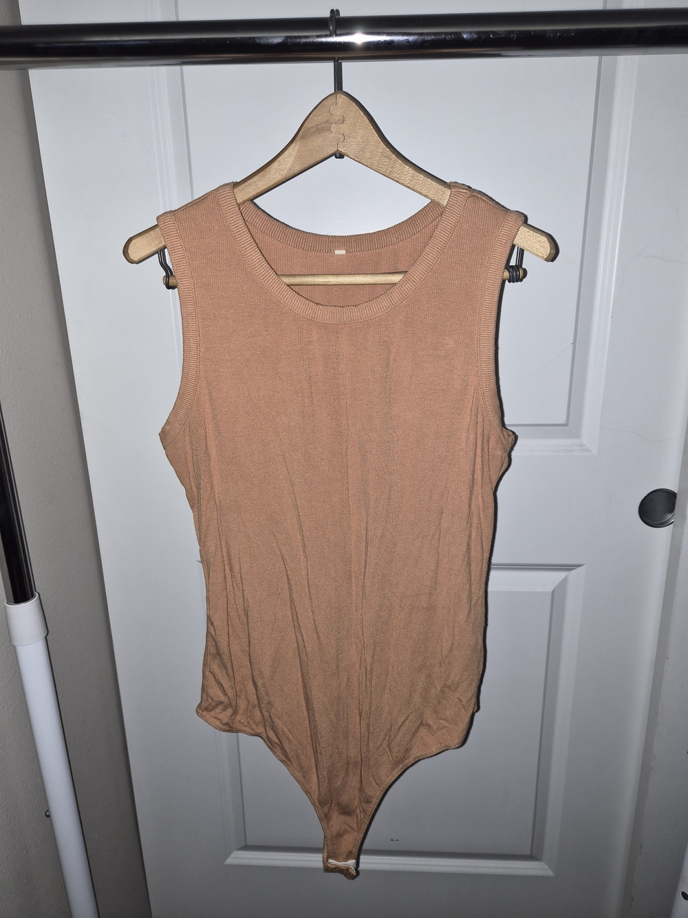 Sleeveless Ribbed Bodysuit in Warm Camel
